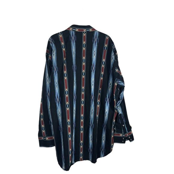 Men’s Panhandle Navy Blue Aztec Print Snap Button Front Shirt - Picture 2 of 4